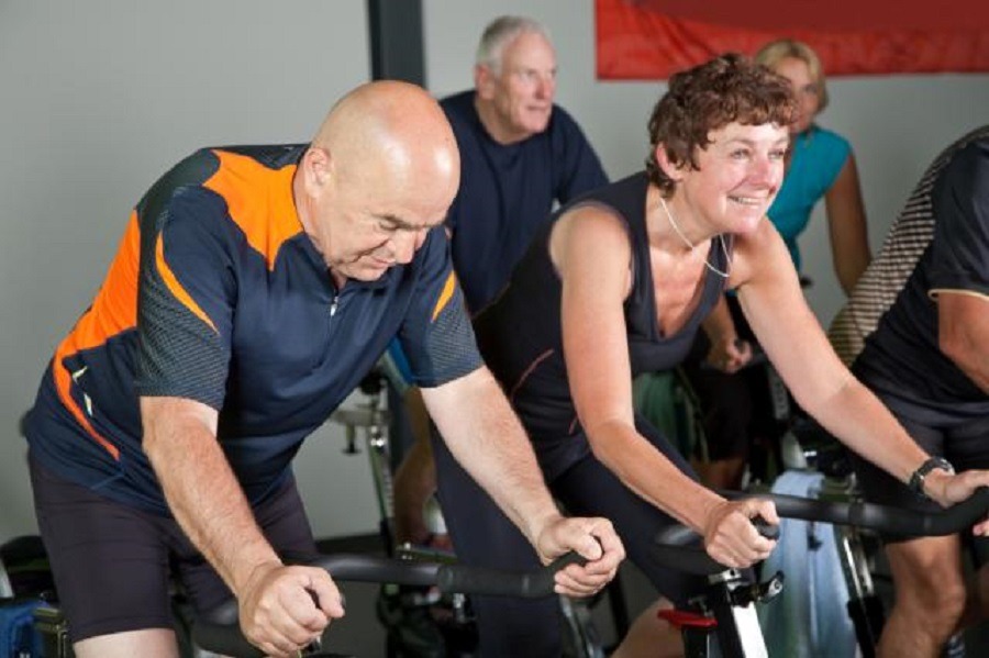 Seniors in a fitness class