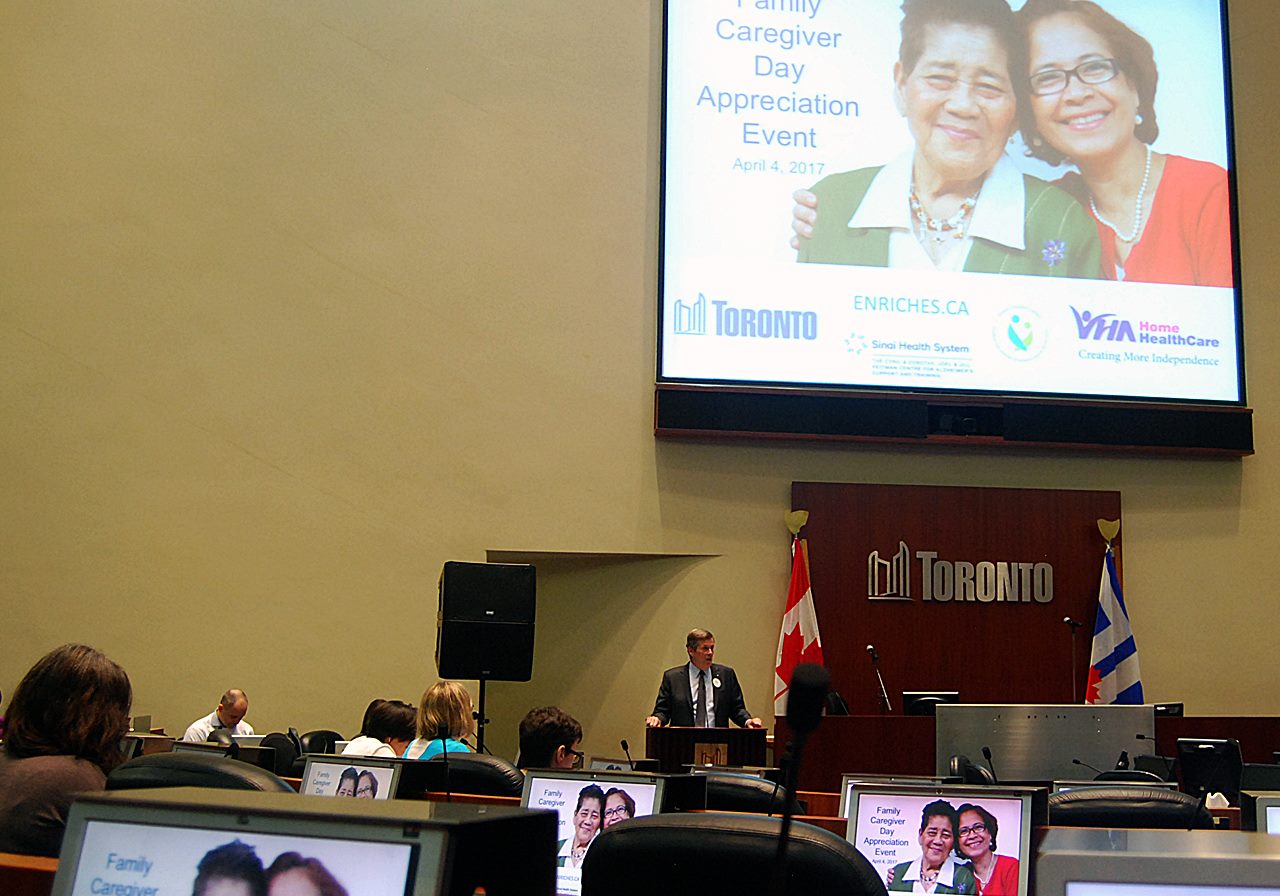 Mayor John Tory speaks at the 2017 Heart of Home Care Awards at Toronto town hall