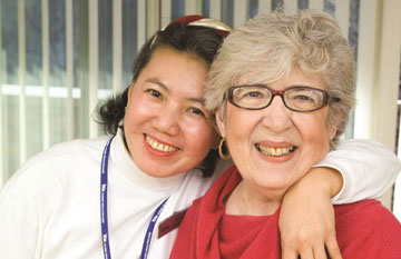 Woman and senior smiling