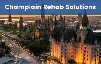 Champlain Rehab Solutions, over a picture of Ottawa landmark