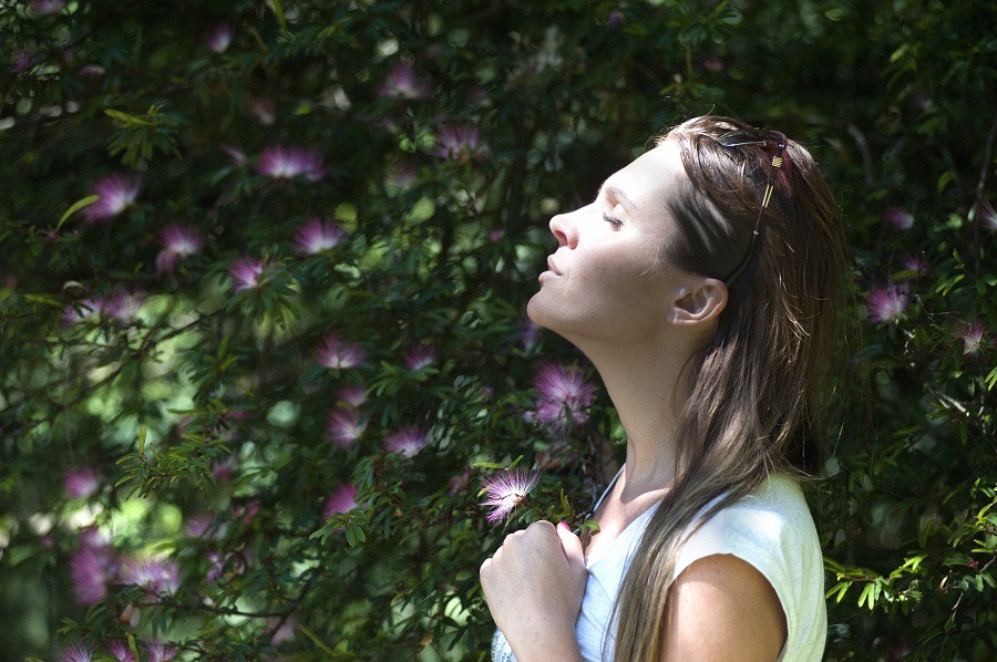 Women taking a breath outside