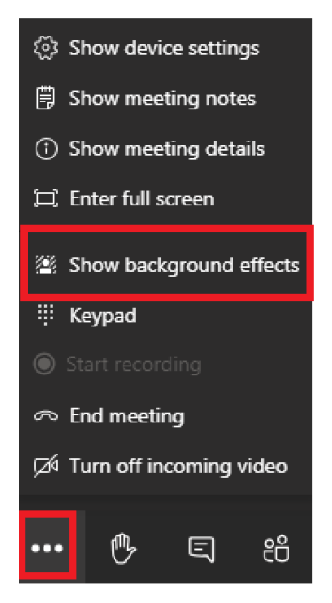 Show background effects in the settings during a meeting