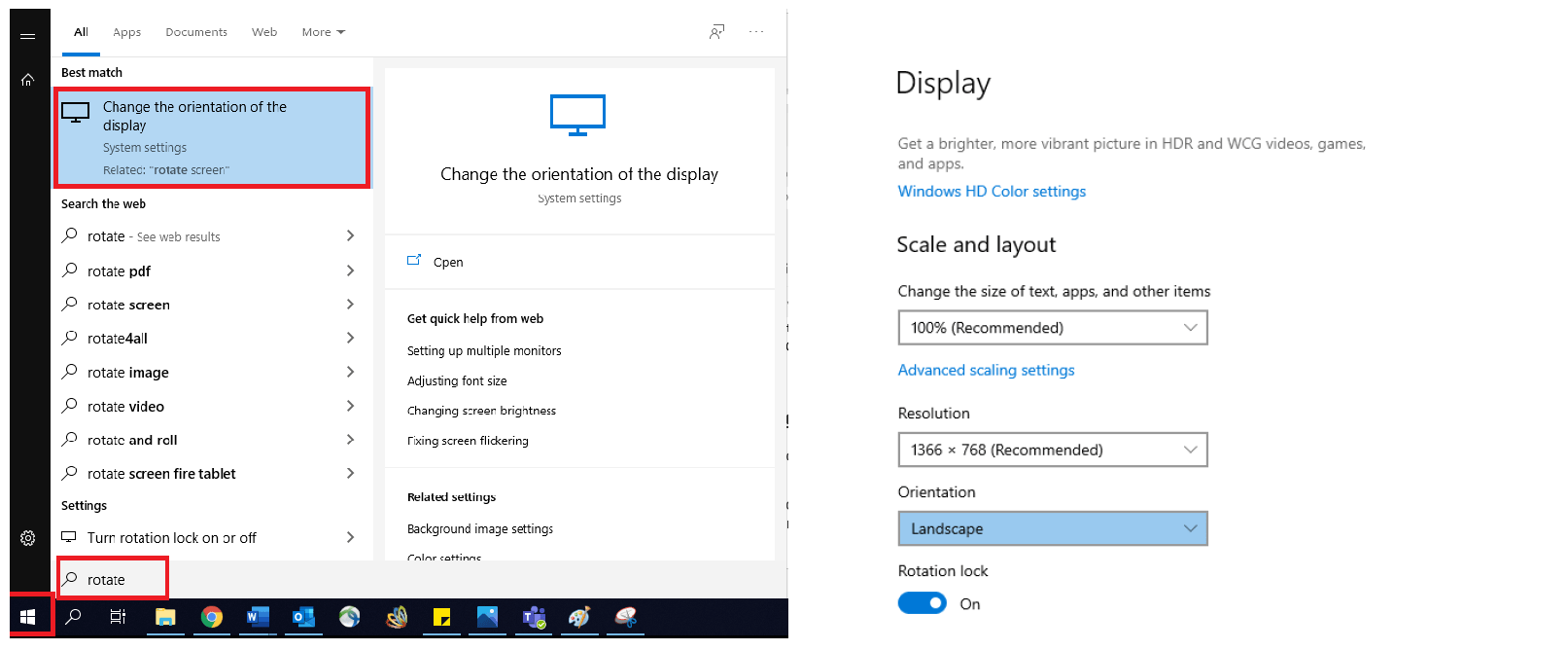 Changing your display orientation on Windows