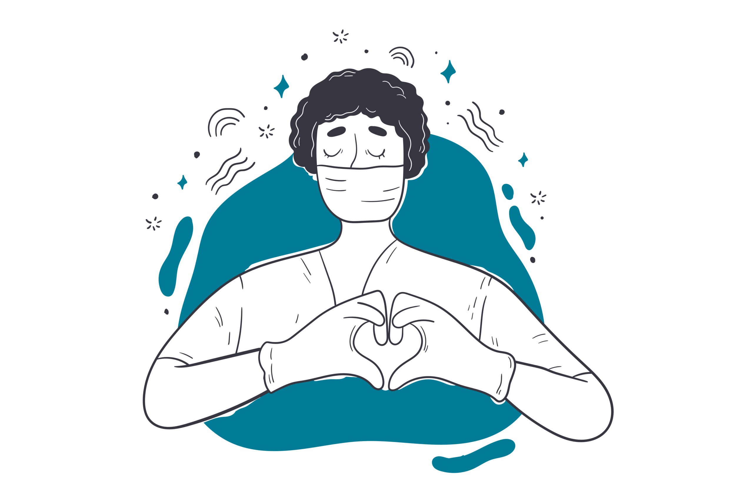 Illustration of healthcare worker forming a heart with their hands