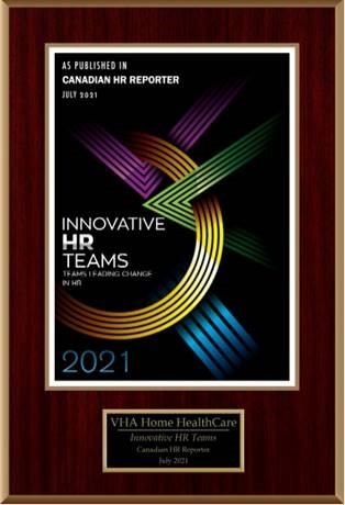 Plaque from Canadian HR Reporter's 2021 Innovative HR Teams Award 2021