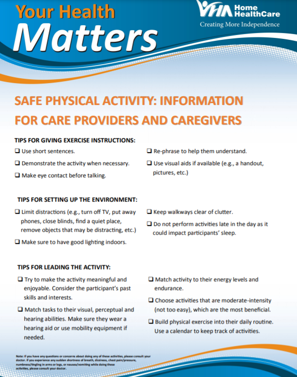 Physical Activity Information for Caregivers handout