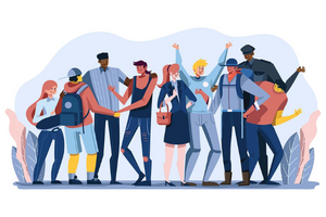 Illustration of a group of people in a community