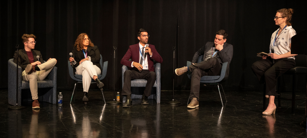 A panel discussion featuring Jordan D’Souza, Head of Innovation for VHA Home HealthCare (VHA), along with Amélie Paquette from Innovitech, Kaeven Martin from Evey, Sabby Duthie of IHA Canada and Laurie Rivet of Tenera Care