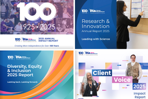 Covers of all 4 of VHA's 2025 impact reports: Annual, Research, DEI, Client Voice