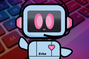 Icon for the Evha AI Assistant for myVHA on a pink blue background